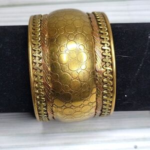 Vintage Handcrafted Brass Cuff Bracelet With Copper Rope Detail Adjustable C24